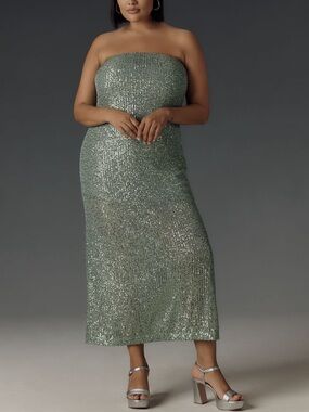 Fleur Strapless Satin Maxi Slip Dress Sequin Edition